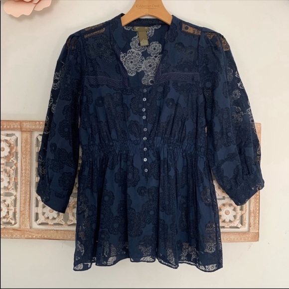 Anthropologie Tops - Anthro Fei Silk Floral Semi Sheer Blouse